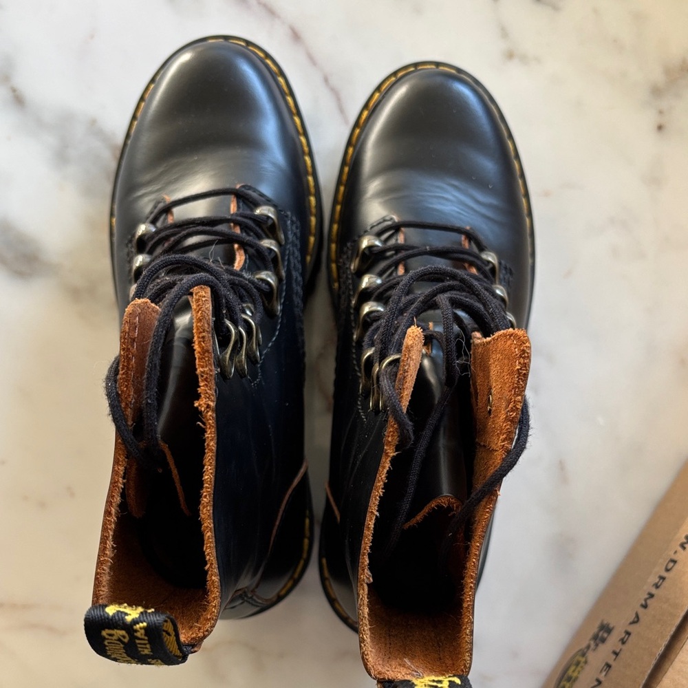 Dr. Martens Leona Black Leather Combat Boots - Picture 4 of 4